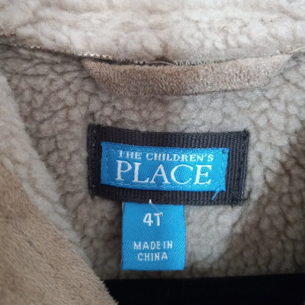 Sz 4 The Children's Place Brown Faux Fur Suede Girl Coat Jacket Hood